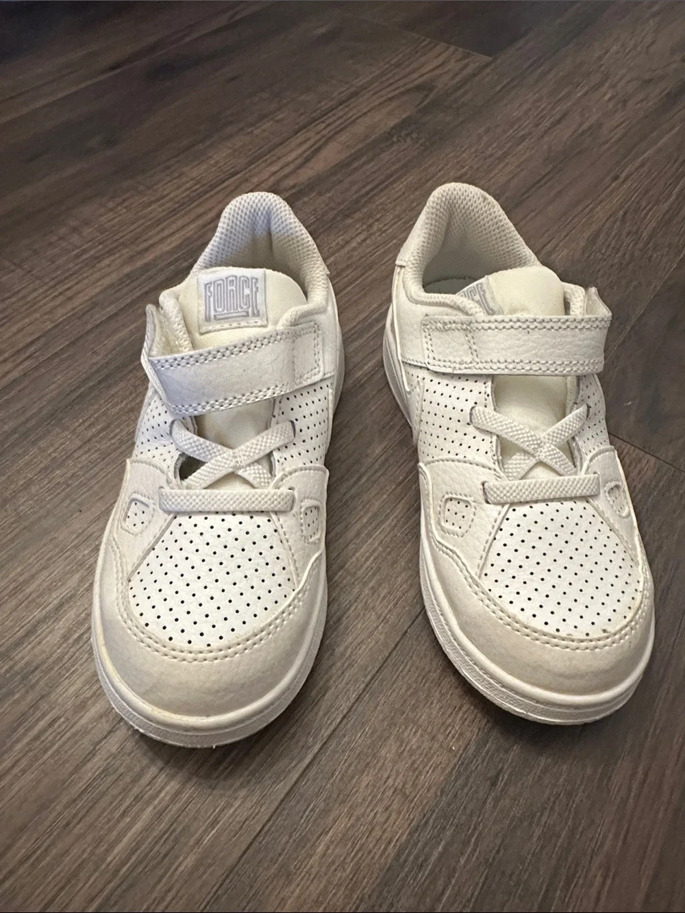Kids White Velcro Nike Air Force